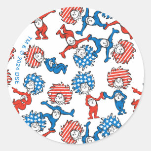 Dr. Seuss   Thing One Thing Two US Flag Pattern Classic Round Sticker
