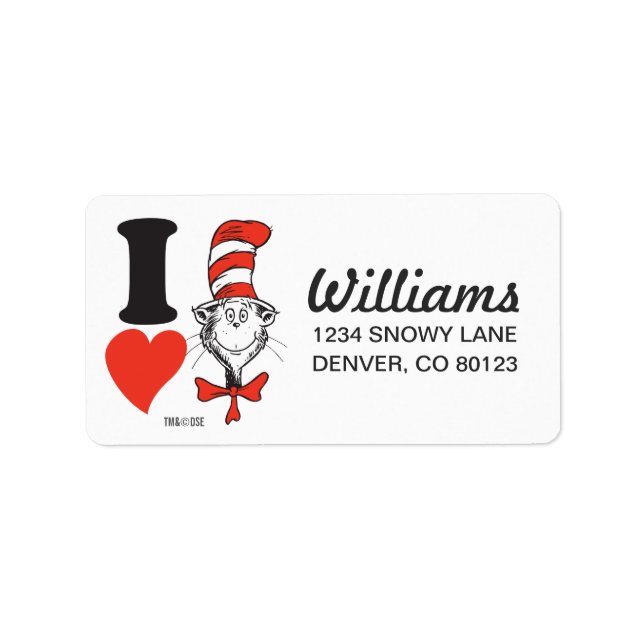 Dr. Seuss Valentine | I Heart the Cat in the Hat Label (Front)