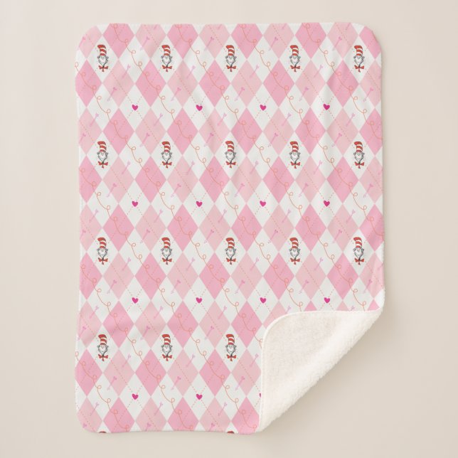 Dr. Seuss Valentine | Pink Argyle The Cat in the H Sherpa Blanket (Front)
