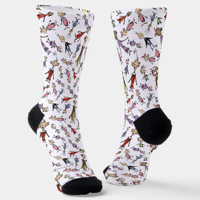 Dr. Seuss Whoville Characters Festive Pattern Socks (Angled)