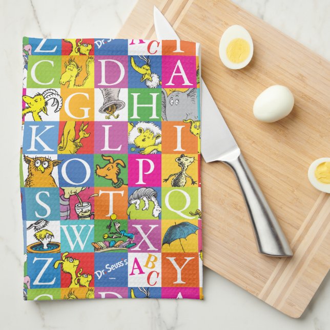 Dr. Seuss's ABC Colourful Block Letter Pattern Tea Towel (Quarter Fold)