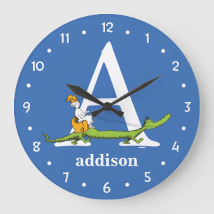 Dr. Seuss's ABC: Letter A - White Add Your Name Large Clock