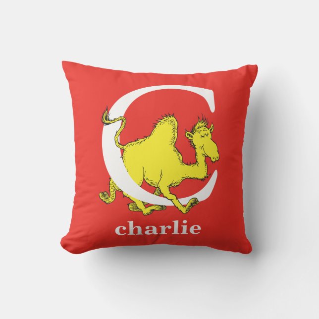 Dr. Seuss's ABC: Letter C - White | Add Your Name Cushion (Front)