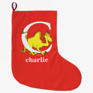 Dr. Seuss's ABC: Letter C - White   Add Your Name Large Christmas Stocking