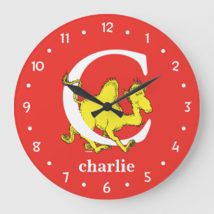 Dr. Seuss's ABC: Letter C - White Add Your Name Large Clock