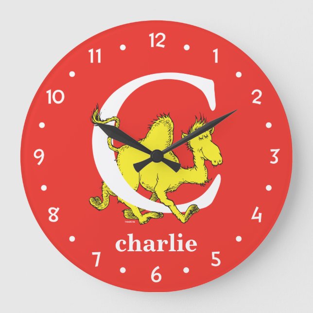 Dr. Seuss's ABC: Letter C - White | Add Your Name Large Clock (Front)