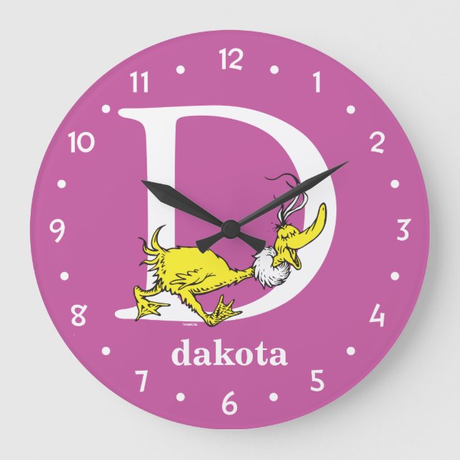 Dr. Seuss's ABC: Letter D - White | Add Your Name Large Clock (Front)