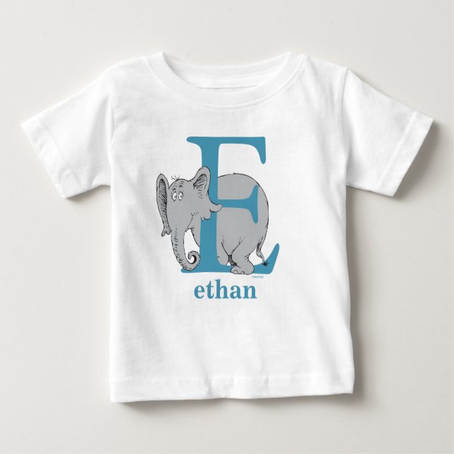 Dr. Seuss's ABC: Letter E - Blue | Add Your Name Baby T-Shirt (Front)