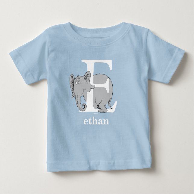 Dr. Seuss's ABC: Letter E - White | Add Your Name Baby T-Shirt (Front)