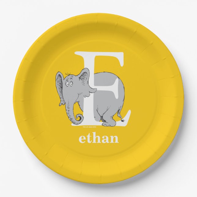 Dr. Seuss's ABC: Letter E - White | Add Your Name Paper Plate (Front)