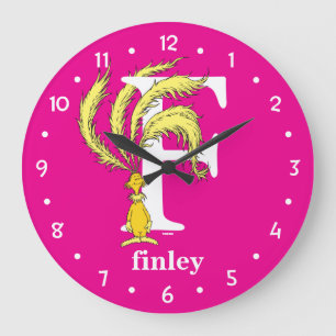 Dr. Seuss's ABC: Letter F - White Add Your Name Large Clock