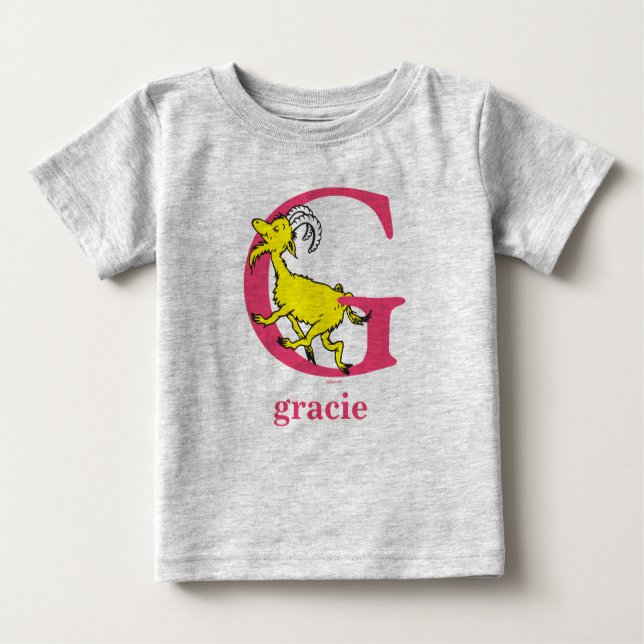 Dr. Seuss's ABC: Letter G - Pink | Add Your Name Baby T-Shirt (Front)
