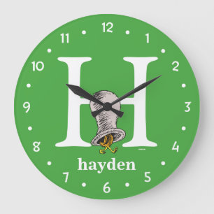 Dr. Seuss's ABC: Letter H - White Add Your Name Large Clock