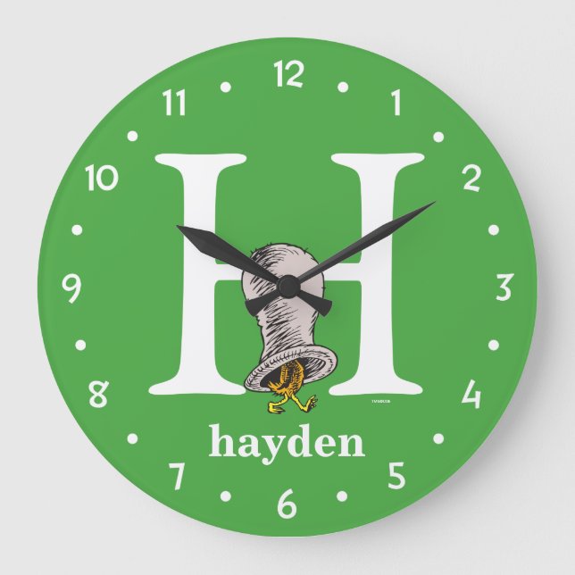Dr. Seuss's ABC: Letter H - White | Add Your Name Large Clock (Front)