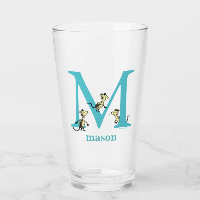 Dr. Seuss's ABC: Letter M - Teal | Add Your Name Glass (Front)