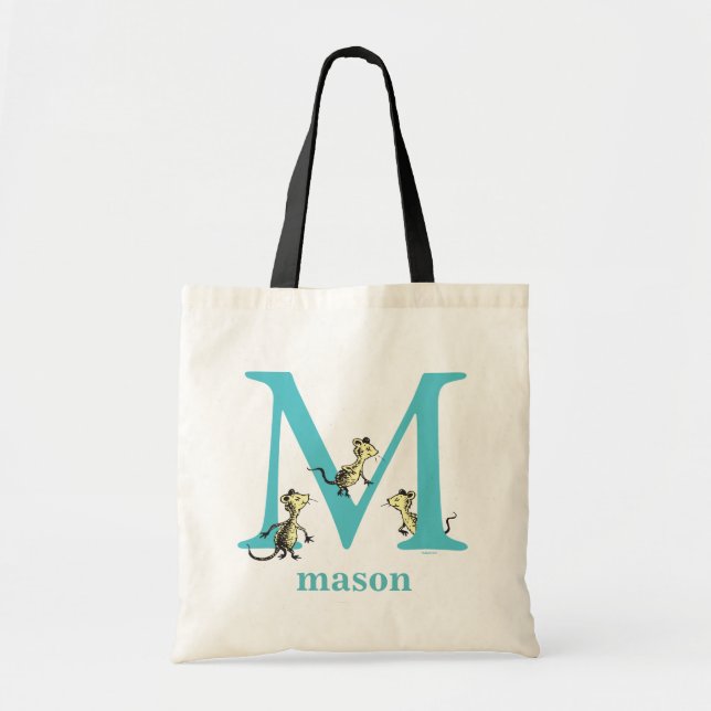 Dr. Seuss's ABC: Letter M - Teal | Add Your Name Tote Bag (Front)