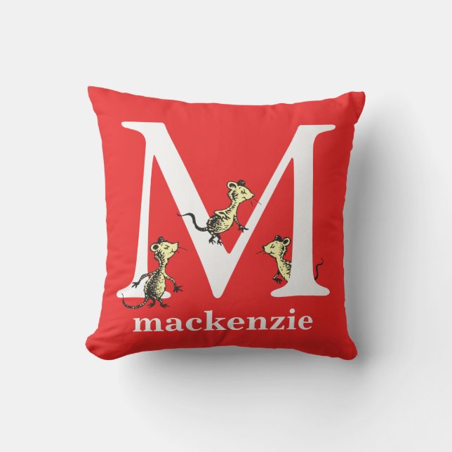 Dr. Seuss's ABC: Letter M - White | Add Your Name Cushion (Front)