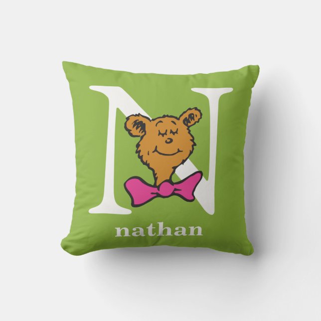 Dr. Seuss's ABC: Letter N - White | Add Your Name Cushion (Front)
