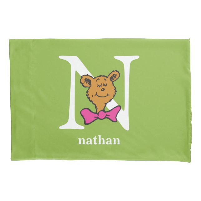 Dr. Seuss's ABC: Letter N - White | Add Your Name Pillowcase (Front)