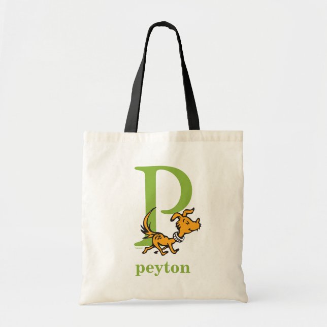 Dr. Seuss's ABC: Letter P - Green | Add Your Name Tote Bag (Front)