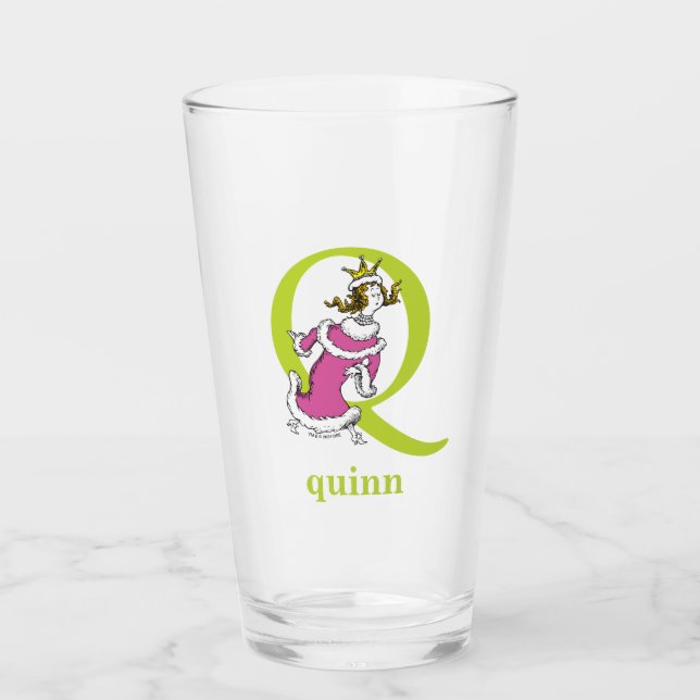 Dr. Seuss's ABC: Letter Q - Green | Add Your Name Glass (Front)