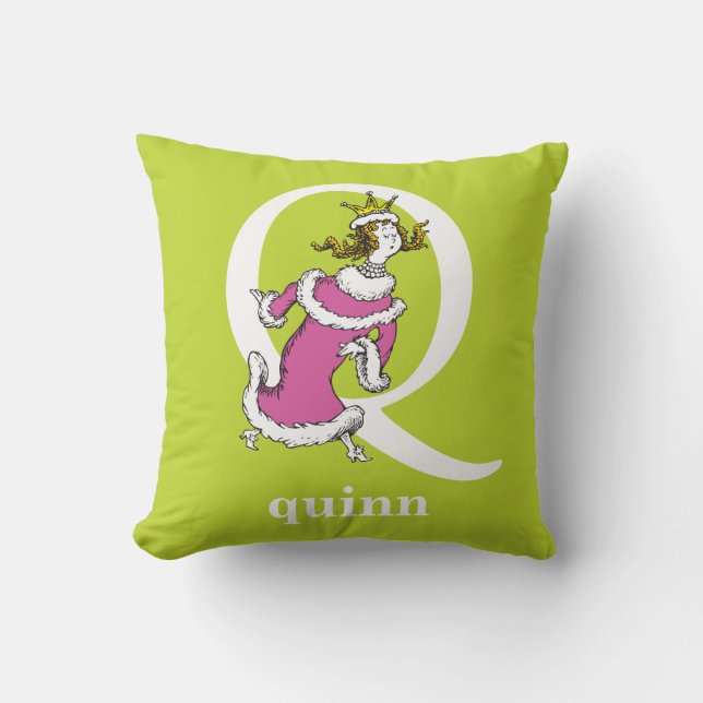 Dr. Seuss's ABC: Letter Q - White | Add Your Name Cushion (Front)