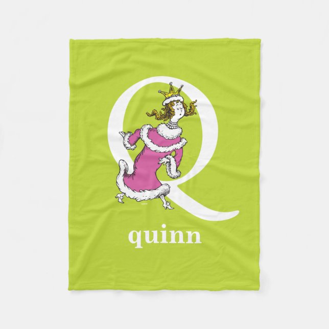 Dr. Seuss's ABC: Letter Q - White | Add Your Name Fleece Blanket (Front)