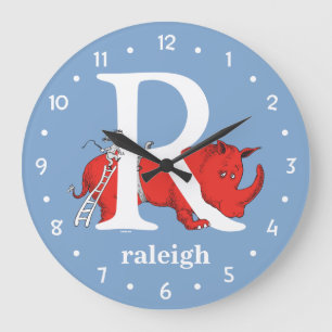 Dr. Seuss's ABC: Letter R - White Add Your Name Large Clock