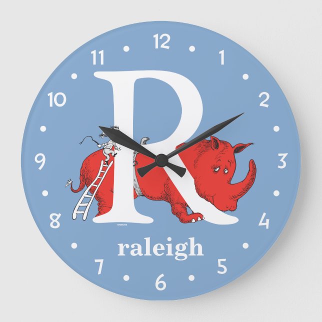 Dr. Seuss's ABC: Letter R - White | Add Your Name Large Clock (Front)