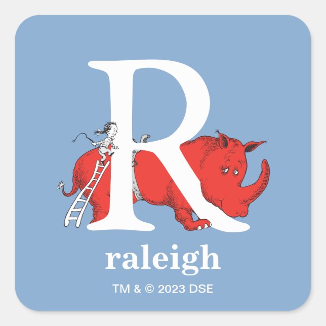 Dr. Seuss's ABC: Letter R - White | Add Your Name Square Sticker (Front)