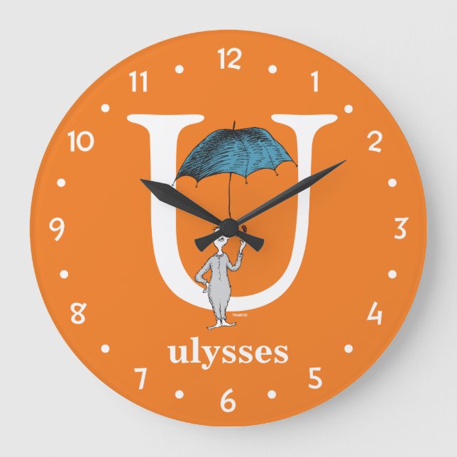 Dr. Seuss's ABC: Letter U - White | Add Your Name Large Clock (Front)