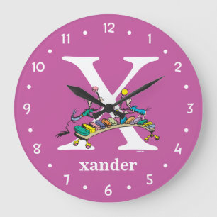 Dr. Seuss's ABC: Letter X - White Add Your Name Large Clock