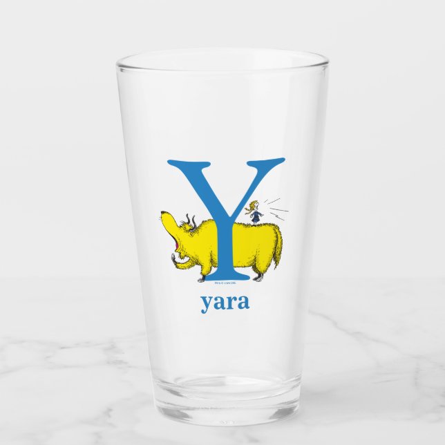 Dr. Seuss's ABC: Letter Y - Blue | Add Your Name Glass (Front)