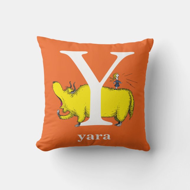 Dr. Seuss's ABC: Letter Y - White | Add Your Name Cushion (Front)
