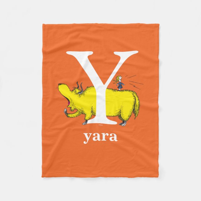 Dr. Seuss's ABC: Letter Y - White | Add Your Name Fleece Blanket (Front)
