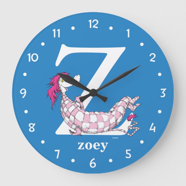 Dr. Seuss's ABC: Letter Z - White | Add Your Name Large Clock (Front)