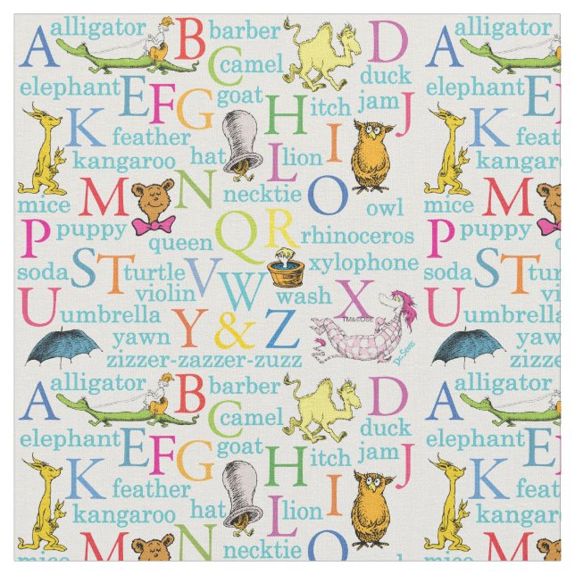 Dr. Seuss's ABC Pattern with Words Fabric (Close Up)