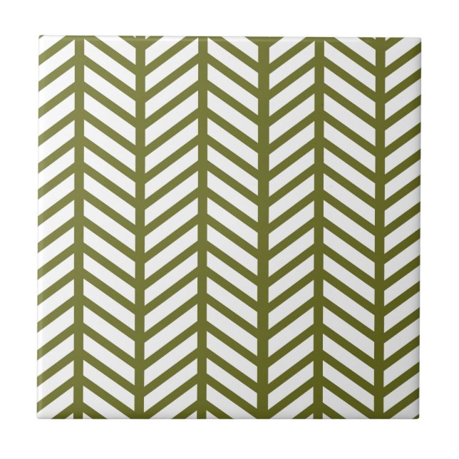 Drab Green Chevron Folders Ceramic Tile (Front)