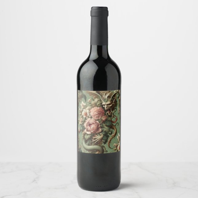 Drac’s Finery – Gothic Dragon Floral  Wine Label (Front)