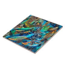 Dracaena Abstract Calm Blue Green ceramic tile