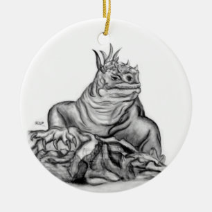 Drache schwarz weiss Zeichnung Ceramic Tree Decoration