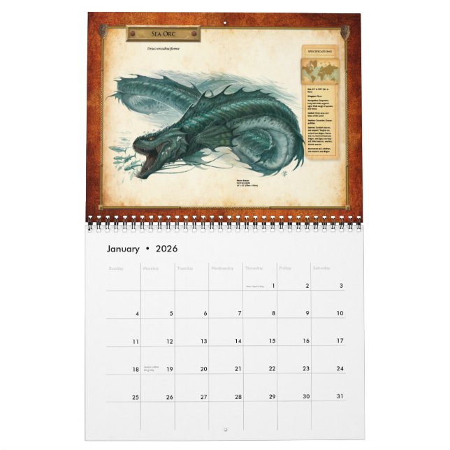Dracopedia Calendar (Jan 2026)