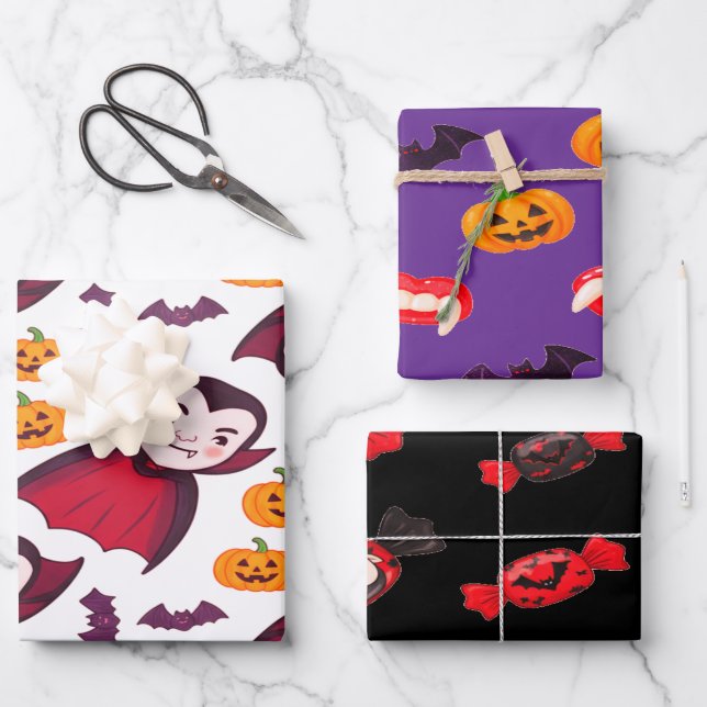 Dracula and Bats Spooky Fun Halloween  Wrapping Paper Sheet (Front)
