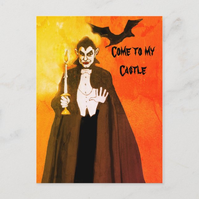 Dracula Art Halloween Party Black Orange Glow Postcard (Front)