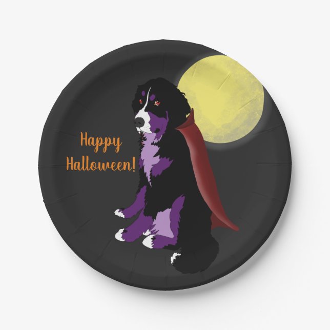 Dracula Bernese Mountain Dog Halloween Paper Plate (Front)