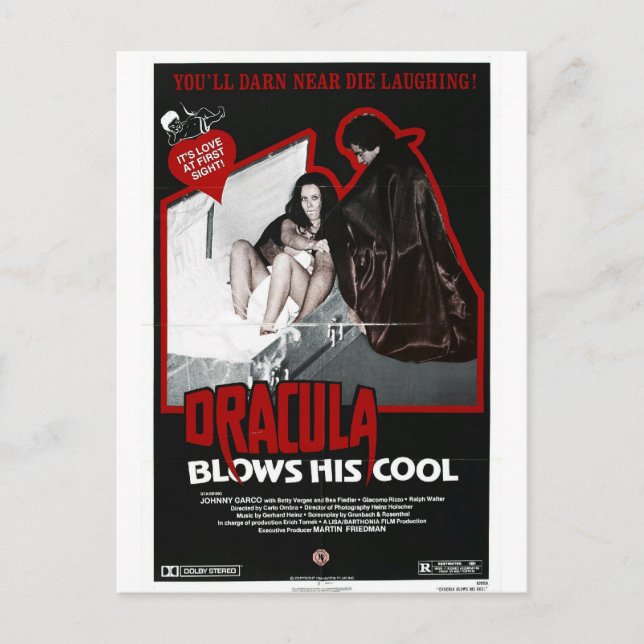 DRACULA BLOWS HIS COOL POSTCARD (Front)