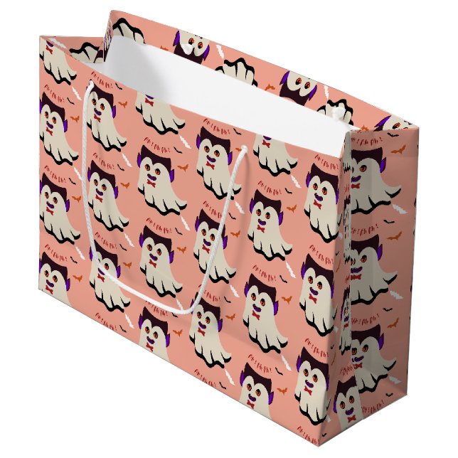 Dracula Boo Pattern Rose Bud Large Gift Bag (Front Angled)