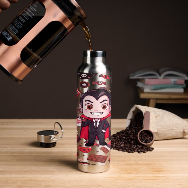Dracula Cute Spooky Water Bottle (Coffee (Rotated))
