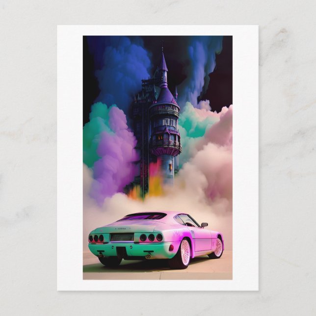 Dracula Drives a Sports Car - Ken Gauge Art Postcard (Front)