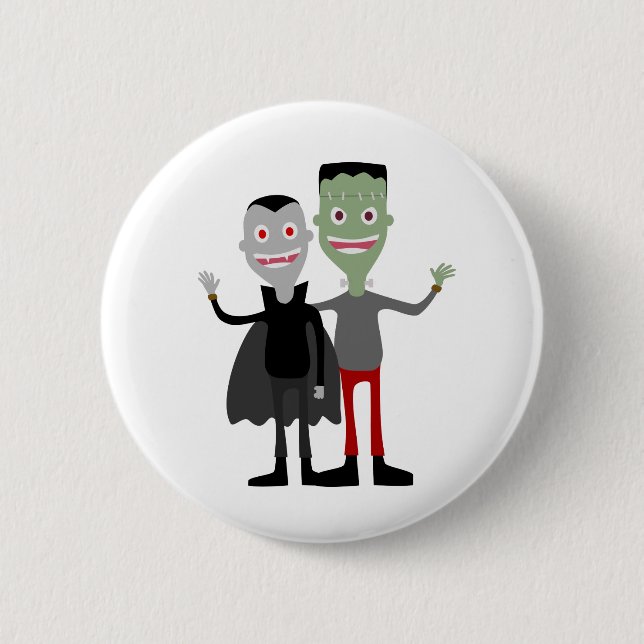 Dracula & Frankenstein 6 Cm Round Badge (Front)
